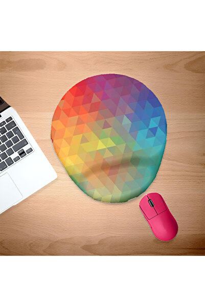 UcuruStore Πολύχρωμα Τρίγωνα Οβάλ Μαξιλαράκι Ποντικιού με Στήριγμα Καρπού