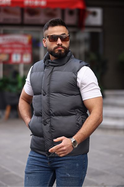 S&M CLOTHİNG Ανδρικό φουσκωτό γιλέκο New Season με κουμπωτά και φερμουάρ