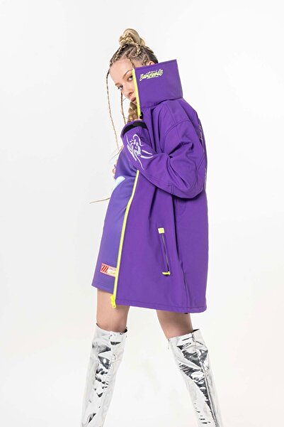 SaintGreyHills Queen Kadın Mor - Neon Sarı Uzun Su & Rüzgar Geçirmez Yağmurluk
