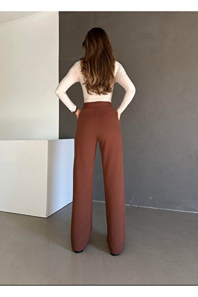 LAMİRAMOOD Neva Brown Γυναικείο Palazzo Velcro Φαρδύ πόδι