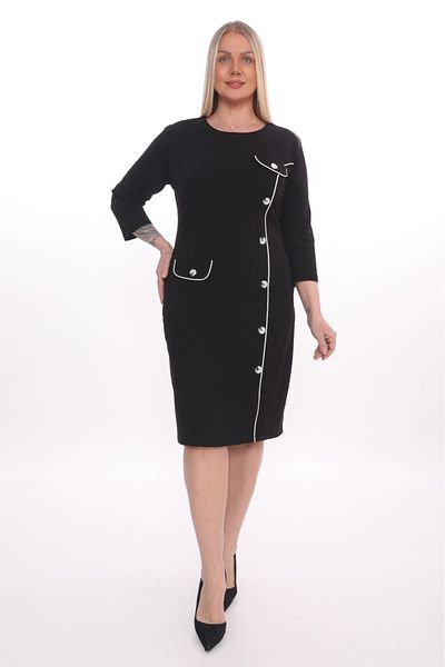 etselements X Modapo Plus Size Μαύρο Φόρεμα - Κουμπί, Ets5302