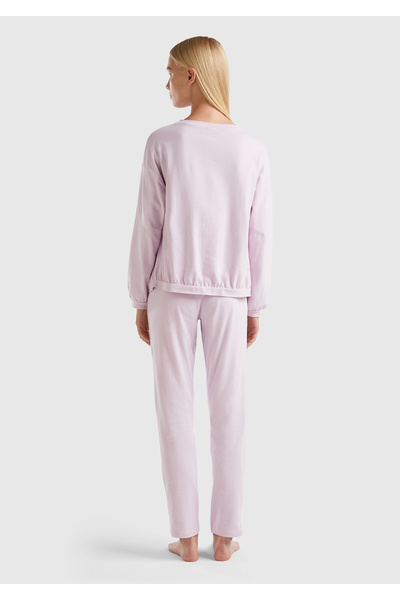 United Colors of Benetton Kadın Gül Kurusu Slogan Baskılı Pijama Takımı