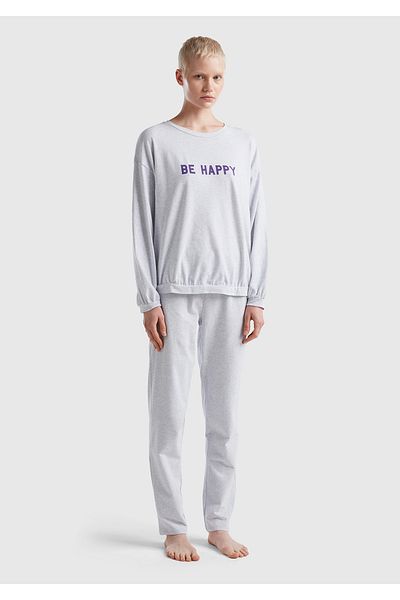 United Colors of Benetton Gray Slogan Printed Women's Pajama Set