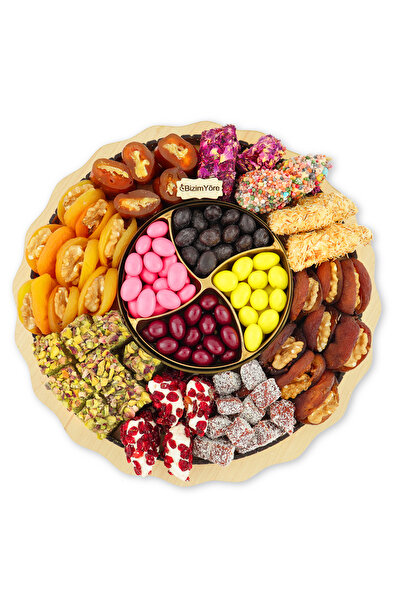 Bizim Yöre ''Hercai'' Hediyelik Çikolata Lokum Kuru Meyve Kayısı Sepeti Tabağ...
