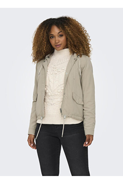 ONLY Μπεζ Γυναικείο Παλτό - ONLSKYLAR HOOD Ανοιξιάτικο Μπουφάν CC OTW