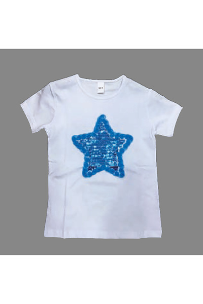 nacar çarşı Κοριτσίστικο κοντομάνικο μπλουζάκι με παγιέτες και σχέδιο αστεριώ...