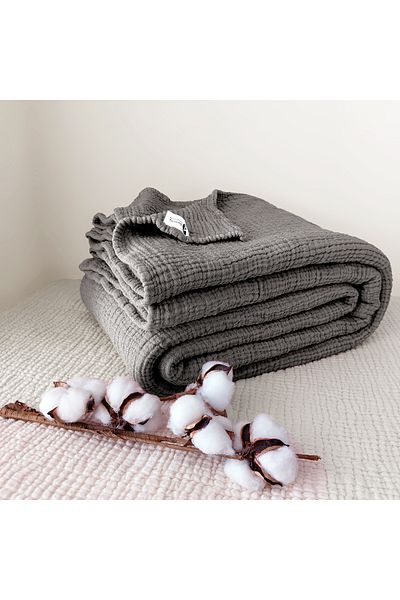 destinyhometex Dark Gray 4 Layer Multi Muslin 100% Cotton Oversize Without Fringe 260x240cm