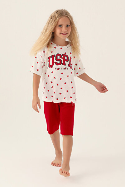 U.S. Polo Assn. Set Capri pentru fete roșii cu model de inimă licențiat