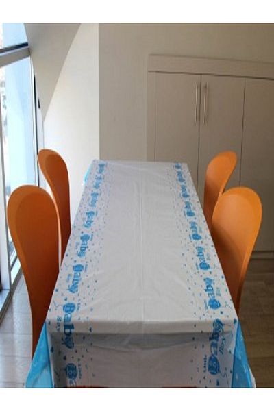 Kazanabil A LITTLE BABY SIZE WRITTEN DISPOSABLE PLASTIC TABLE COVER BLUE