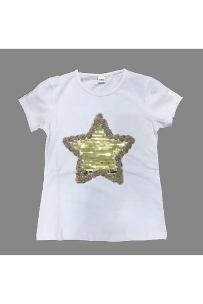 FATELLA Tricou pentru fete cu mânecă scurtă, cu paiete și model stea, pentru ...