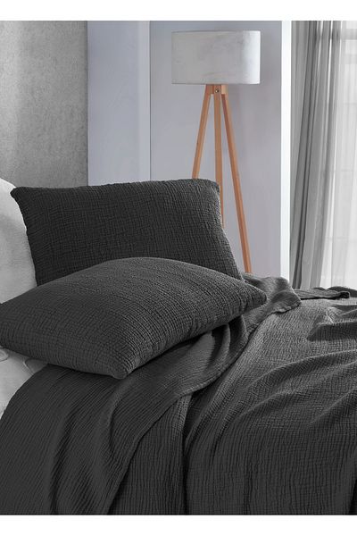 destinyhometex Muslină neagră cu 4 straturi, 100% bumbac, fără franjuri 260x240cm