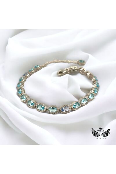 ÖZDE 925 Ayar Oval Blue Taşlı Suyolu Bileklik