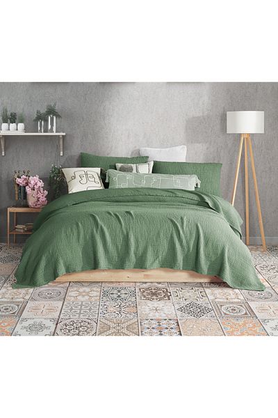 destinyhometex Forest Green 4 Layer Multi Muslin 100% Cotton Oversize Fringeless 260x240cm