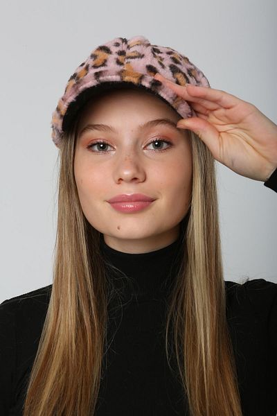 Saria Moda Leopard Pattern Mink Women's Cap