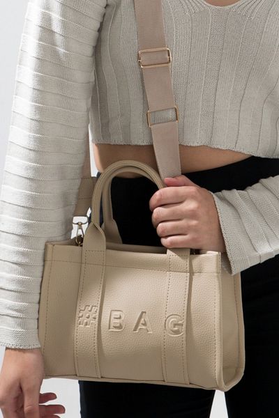 Baghashtag Κρεμ Δερμάτινη Mini Tote Τσάντα