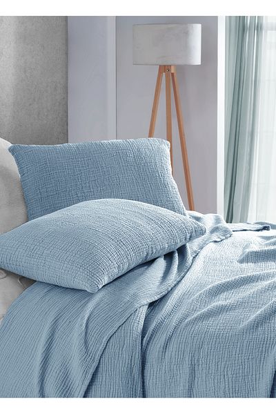 destinyhometex Hawaii Blue 4 straturi muselină multiplă 100% bumbac King Size fără franjuri 260x240cm