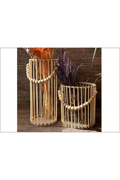 DEKOLOBİ Σετ φαναριών 2 μεγεθών Bamboo Stick - Κηροπήγιο Χειροποίητο