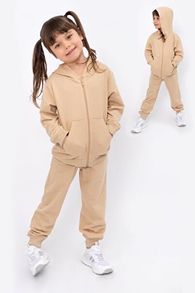 Bubito Unisex Children's Hooded 100% Cotton 2-Piece Set (1-7 Years) - Beige