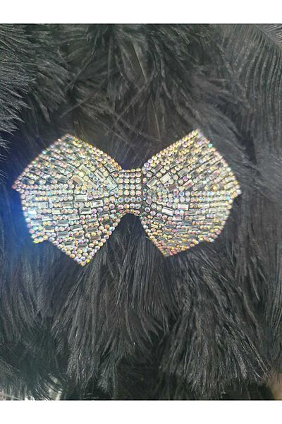 ESRA ŞELEM Jewelled Bow Model Accessory Black Color Sewing Accessory Jewelled Applique