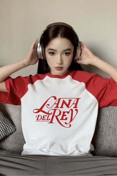 EFBUTİK White Unisex Red Raglan Lana Del Rey T-Shirt