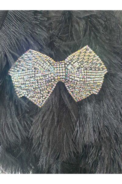 ESRA ŞELEM Jewelled Bow Model Accessory Black Color Sewing Accessory Jewelled Applique