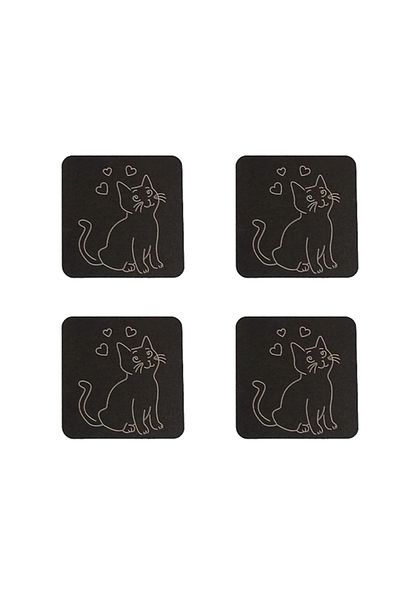 HOBİCİM 4-Piece Wooden Cat Coffee Cup Coaster with Stand, Tea Cup Coaster, Coaster with Stand