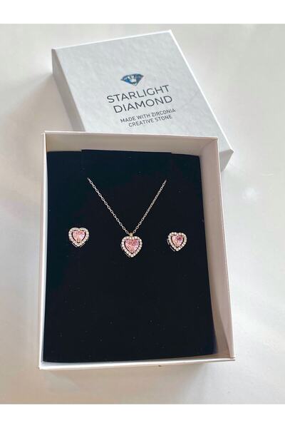 Starlight Diamond Rodyum Kaplama Pırlanta Montür Kadın Gümüş Pembe Taşlı Kalp...