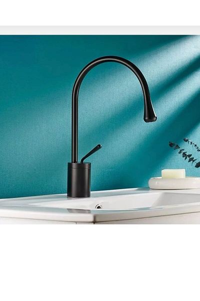 İSAOĞLU YAPI Black Washbasin Faucet Black Bathroom Tap Drop Design Washbasin Fixture