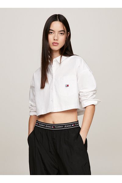Tommy Jeans Normál inggallér tömör fehér női ing TJW CRP BADGE PÓLÓ