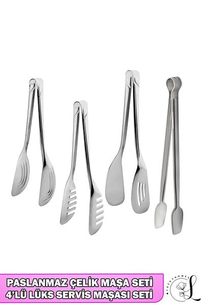 LUCKYHOMES 4-Piece Luxury Serving Tongs Set Including Grill Tongs - Stainless Steel Luxury Tongs Set