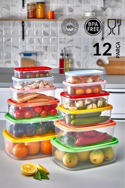 HOMENIVA Set of 12 Vicks Rectangular Storage Containers – Colorful Lid