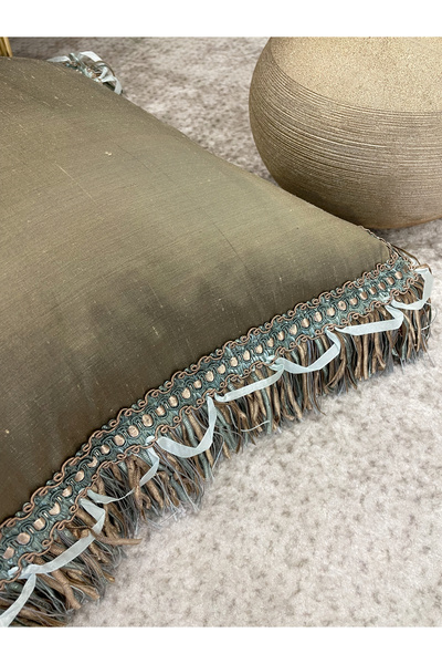 Brillant İthal Ipek (silk) Kırlent Yastık Kılıfı Kordonlu 45X45 YEŞİL