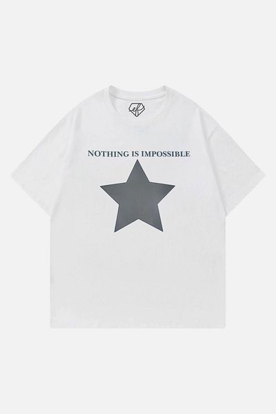 EFBUTİK Λευκό Unisex T-Shirt Nothing Is Impossible Star