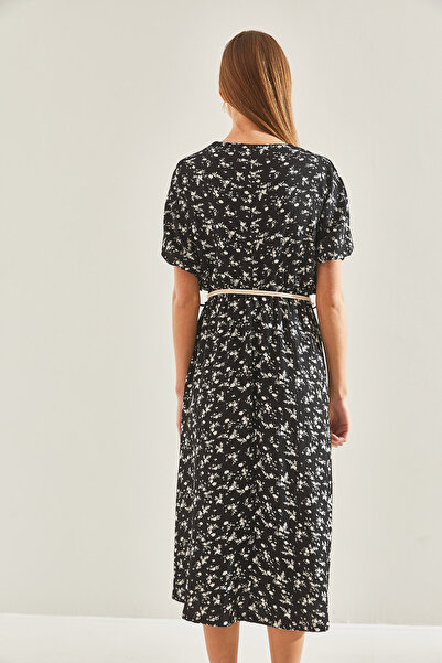 Bianco Lucci Dámské rozšířené šaty s elastickým pasem s páskem60101037