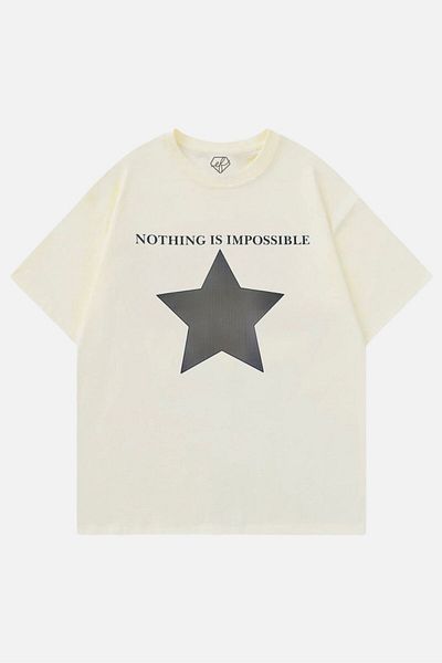 EFBUTİK Μπεζ Unisex T-Shirt Nothing IS Impossible Star