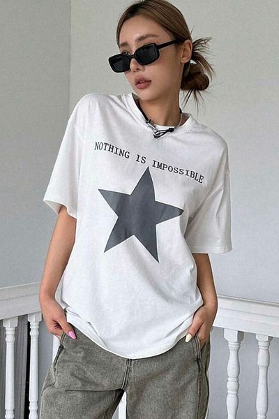 EFBUTİK Λευκό Unisex T-Shirt Nothing Is Impossible Star