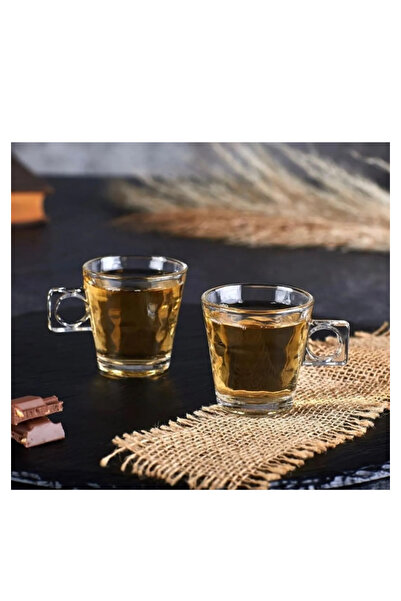 KRD Home Kahve Fincanı Yuvarlak Desenli Kulplu Cam Bardak 6'lı (ESPRESSO İÇİN...