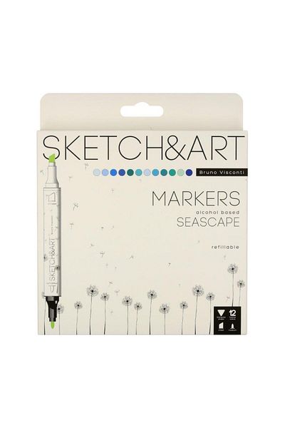 Bruno Visconti Sketch & Art Double Sided Marker Pen 12 Colors-Marine