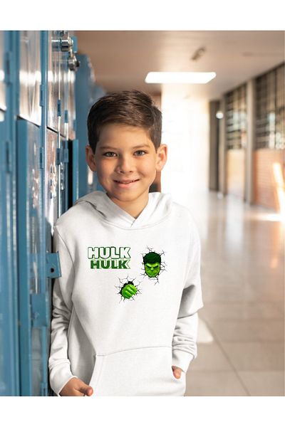 AEMİ Hanorac imprimat Hulk cu glugă pentru băiat - Pulover cu imprimeu Hulk 2 ani - 14 ani