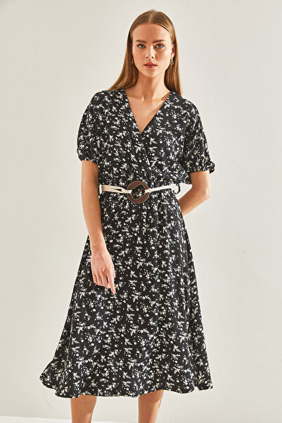 Bianco Lucci Women's Elastic Waist Belted Flared Dress60101037