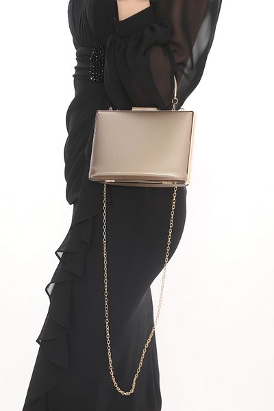 womenacs Bronze Color Fabric Patterned Women's Evening Dress Clutch Portfolio Bag