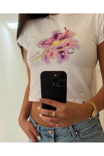 Gofeel Tricou crop Y2k roz cu detaliu Harper