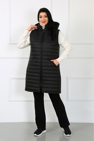 By Alba Collection Women's Black Long Quilted Plus Size Vest