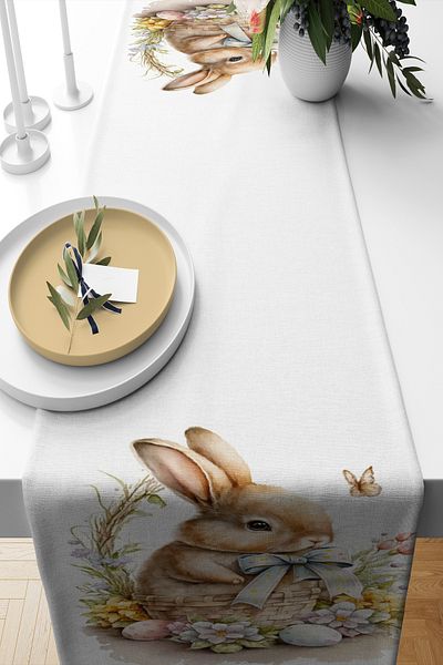 BelezaHome RUNNER DE SERVICIU AMERICAN DECORATIV DE PAȘTE IEPURE ALB
