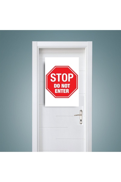 icase Yatak Odası Stop Do Not Enter Yazılı Kapı Süsü Uyarı Konsept Dekor Ahşap Tablo (19x28 cm)