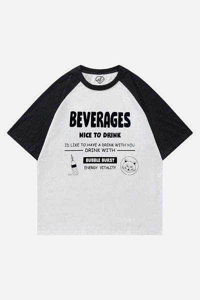 EFBUTİK White Unisex Black Reglan Vintage Beverages Nice To Drink T-Shirt