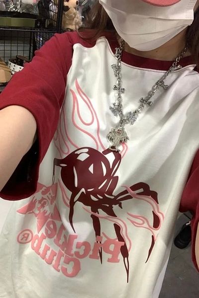 EFBUTİK White Unisex Red Raglan Spider Pickle Club T-shirt