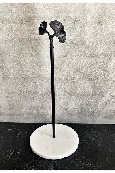 Jenisa Decorative Roll Paper Towel Holder with White Round Marble Black Ginkgo Accessories