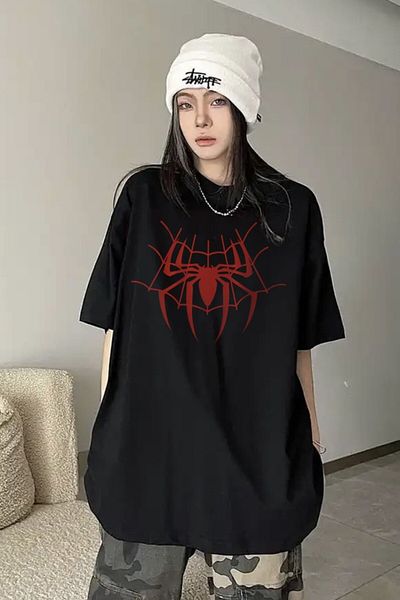 EFBUTİK Black Unisex Spider Web T-Shirt
