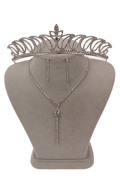 Hayalperest boncuk Rio Stylish Crystal Jewelled Evening Dress Set - Necklace and Earrings, Leaf Bridal Crown